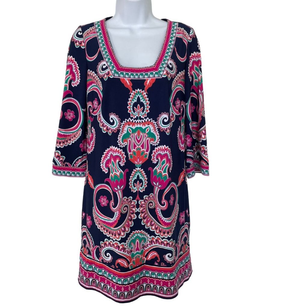 New Laundry By Shelli Segal Coastal Preppy Blue Pink Paisley Mini Dress Size 6